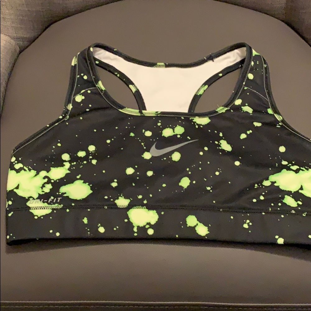 Green and black splatter sports bra
